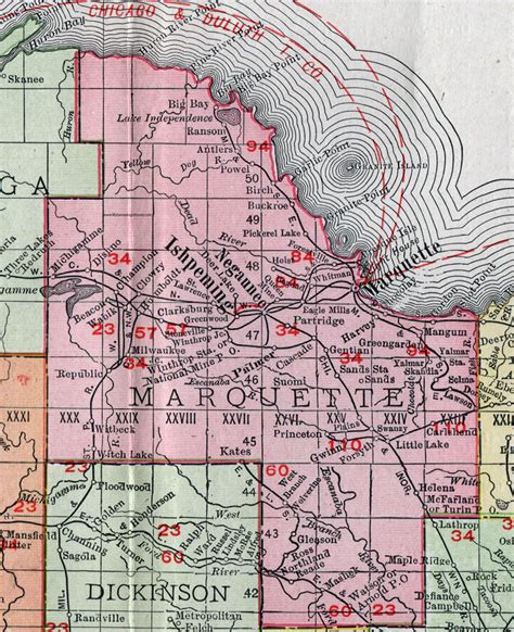 Marquette County Michigan 1911 Map Rand Mcnally Ishpeming