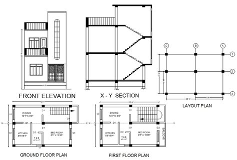 1 Bhk Small House Plan And Sectional Elevation Design Dwg File Cadbull