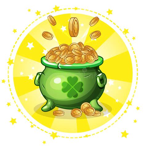 Cartoon Green Pot Of Gold Coins Stock Vector Illustration Of Green