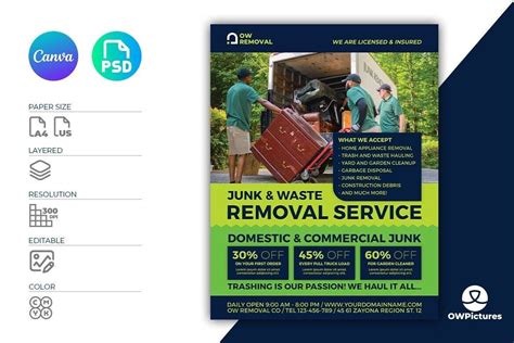 Junk Removal Services Flyer Template Canva Template Flyer Editable