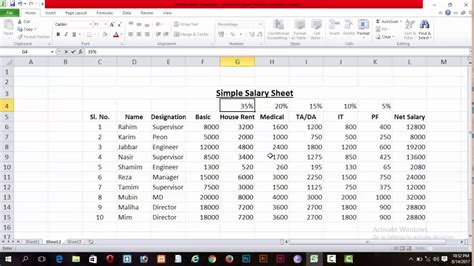 Create Simple Salary Sheet In Microsoft Excel Any Version 2 Youtube