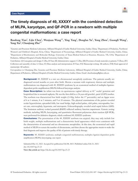 Pdf The Timely Diagnosis Of 49 Xxxxy With The Combined Detection Of Mlpa Karyotype And Qf
