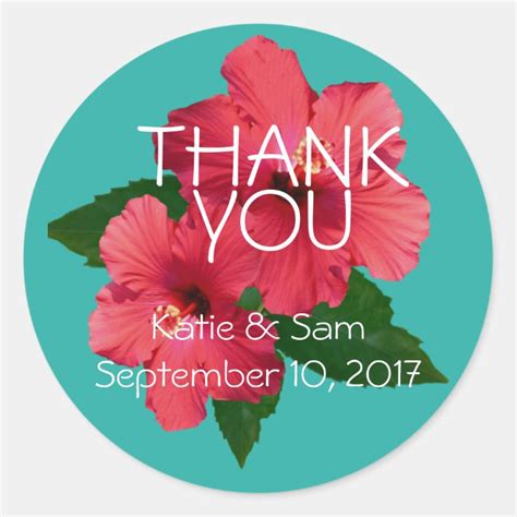 Red Hibiscus Flowers Round Thank You Sticker Zazzle
