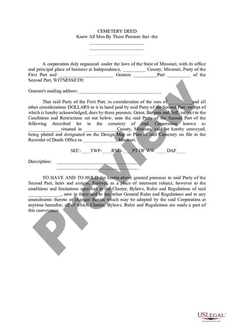 Cemetery Deed Form Templates Us Legal Forms