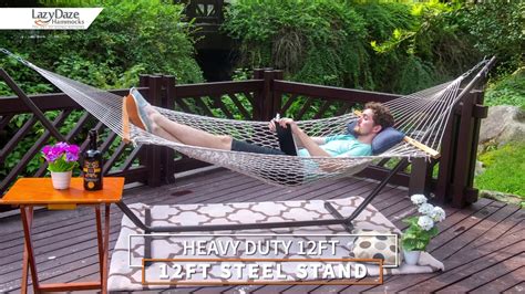 Lazy Daze Hammocks Cotton Rope Hammock With 12 Feet Steel Stand And
