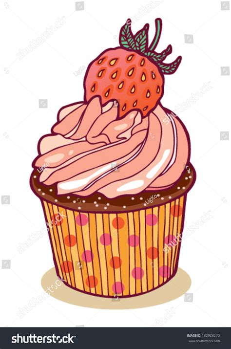 Strawberry Cupcake Vector Drawing Stock Vector Royalty Free 132923270