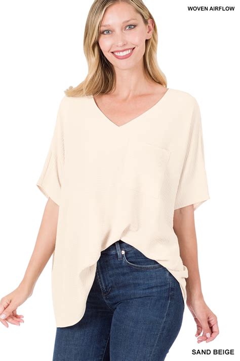 Zenana Women Plus V Neck Woven Airflow Dolman Short Sleeve Blouse Top