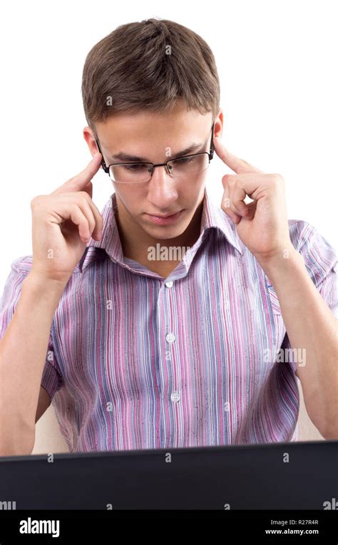 Young Man Working On Computer Laptop Stock Photo Alamy