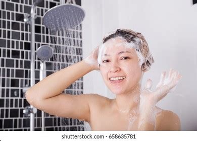 Happy Woman Washing Head Shampoo Shower Stock Photo Shutterstock