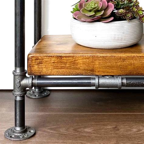 Industrial Pipe And Solid Wood Side Tables Beautiful Handmade Creations