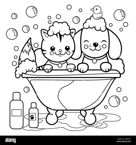 Un Perro Y Un Gato En Una Bañera Tomando Un Baño De Burbujas Página