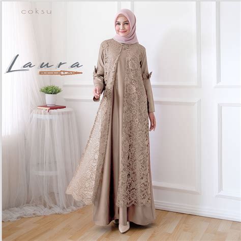 Termurah Gamis Brokat Syari Pesta Jumbo Terbaru Ld 120 Xxl Aura Gown Asmirandah 2 Dress