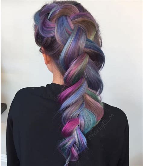 Rainbow Hair Color Dark Dutch Braid Long Hairstyle