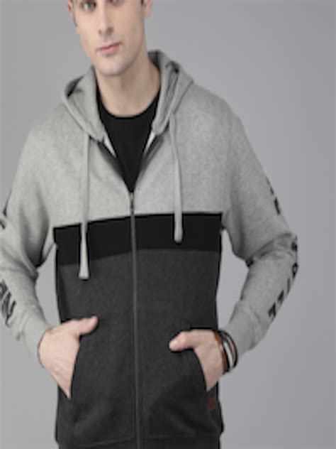 Buy The Roadster Lifestyle Co Men Grey Colourblocked Hooded Sweatshirt