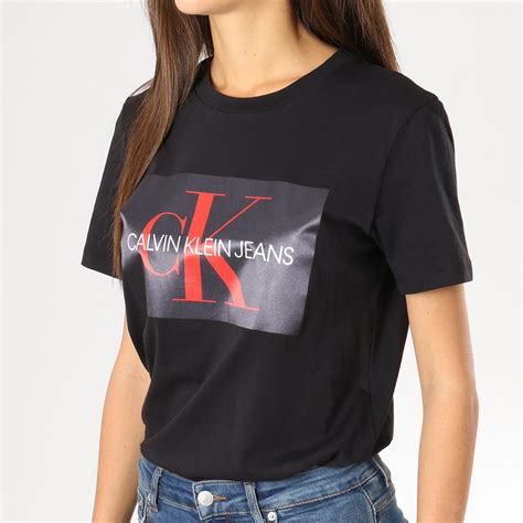Calvin Klein Tee Shirt Femme Monogram Box Logo Noir