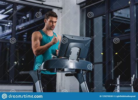 Sportsman Doing Cardio Training On Treadmill Stock Photo Image Of