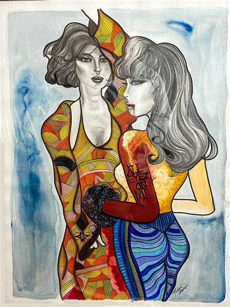 Two Woman Painting Lesbian Couple Wall Art Fine Art Best Etsy