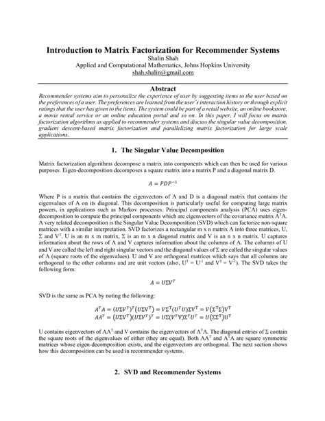 Introduction To Matrix Factorization For Recommender Systems Deepai