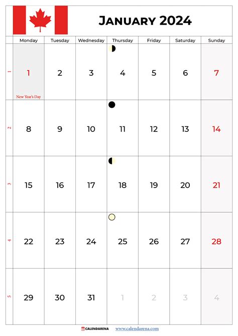 January 2024 Calendar Canada By Calendarena Medium