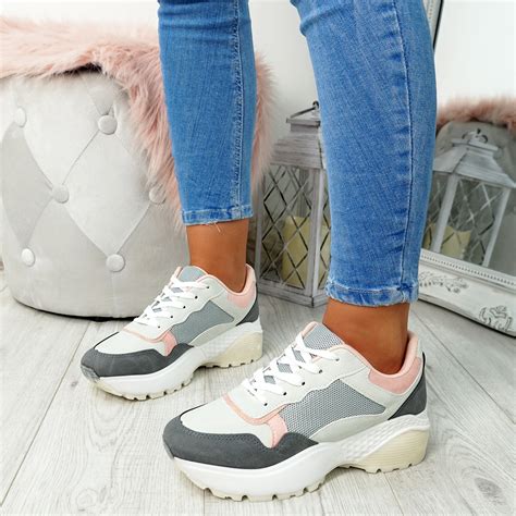 Womens Ladies Lace Up Chunky Sporty Sneakers Party Platform Trainers