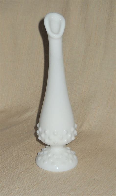 Fenton 9 Inch Swung Bud Vase In The Hobnail Milk Glass Pattern