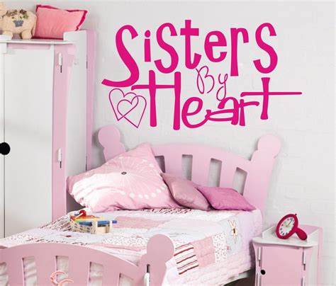 Sisters By Heart Wall Art Sticker Quote For Girls Bedroom Home Decor Mural In Wall Stickers From