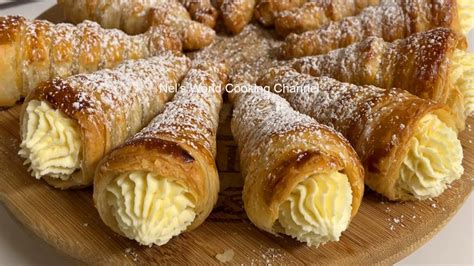 Homemade Cream Horns Puff Pastry Cones Filled With Pastry Cream