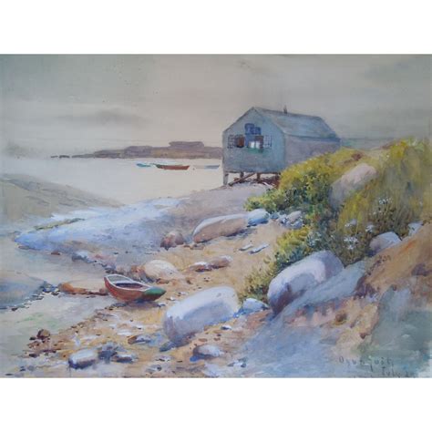 Antique Coastal Seascape Watercolor Painting Of Ogunquit Maine By