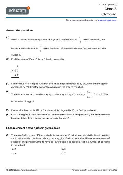 Gk questions from science, geography, maths, english grammar. Grade 8 Olympiad: Printable Worksheets, Online Practice, Online Tests and Problems | Edugain USA