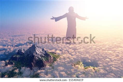 Jesus Walking On Clouds Stock Illustration 155404619