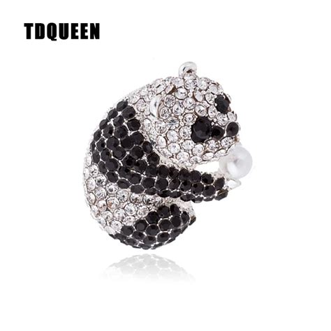 Tdqueen Animal Brooches Cute Crystal Giant Panda Brooch Pins Silver