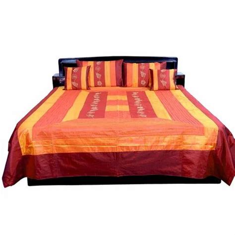 Little India Orange And Maroon Ethnic 5 Pc Silk Double Bed Spread 318