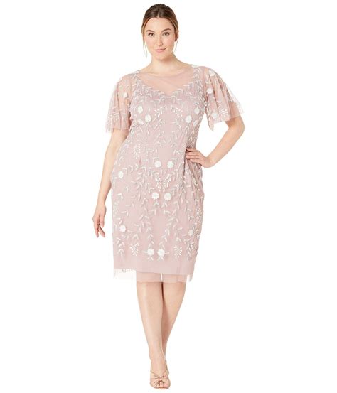 adrianna papell plus size illusion flutter sleeve beaded sheath dress in pink lyst