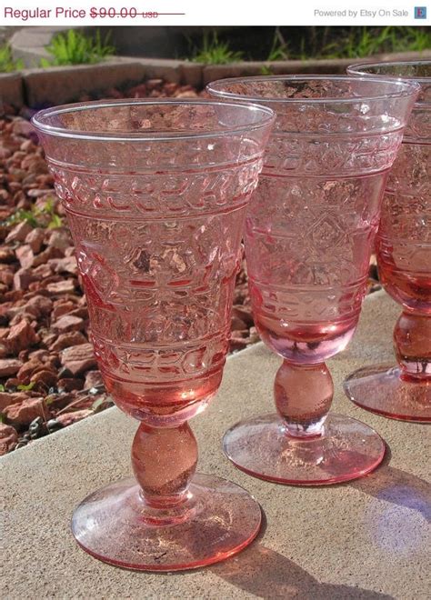 On Sale Vintage Pink Depression Glass Footed Goblets Beverage