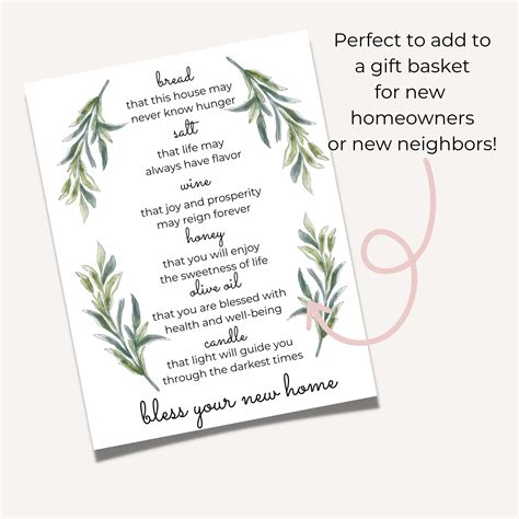 Housewarming Printable House Blessing Printable Bread Salt Wine New