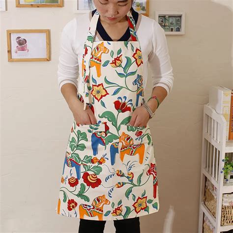 Colorful Print Apron Thicken Cotton Fabric Cleaning Aprons For Women