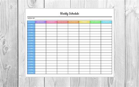Weekly Schedule Editable PDF Colorful Hourly Schedule | Etsy