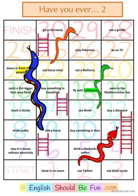Snakes And Ladders Have You Ever English Esl Worksheets Pdf And Doc