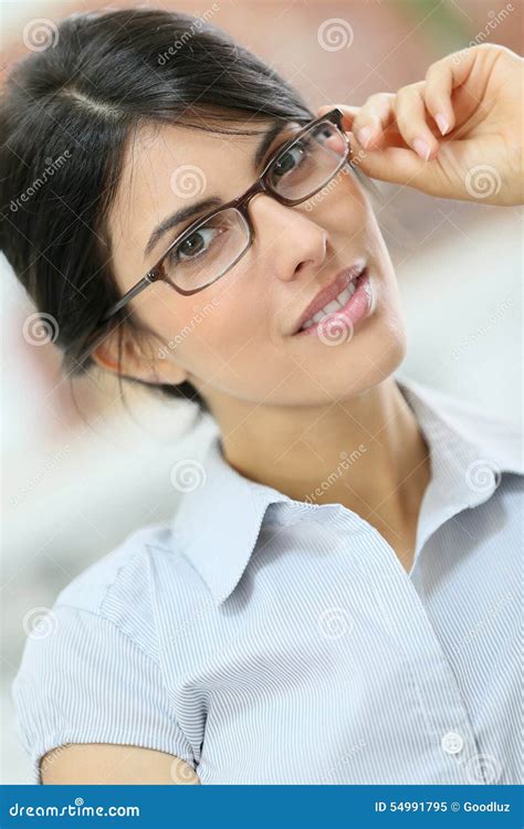Elegant Smart Woman Wearing Eyeglasses Stock Image Image Of Optical Smiling 54991795