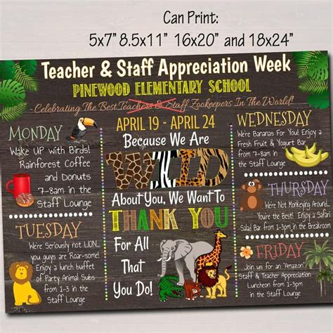 Editable Jungle Themed Teacher Appreciation Week Itinerary Etsy