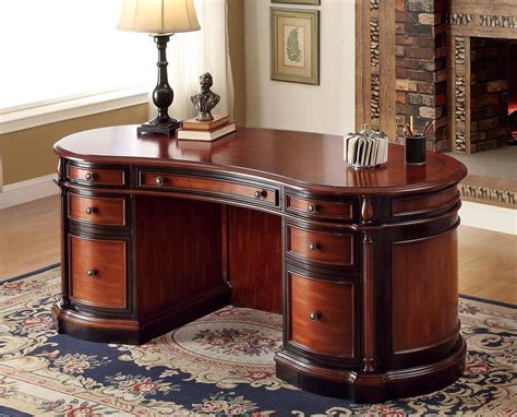 Kingsway Oval Office Desk In Cherry And Black Wood Home Office Desks And Home Office Furniture