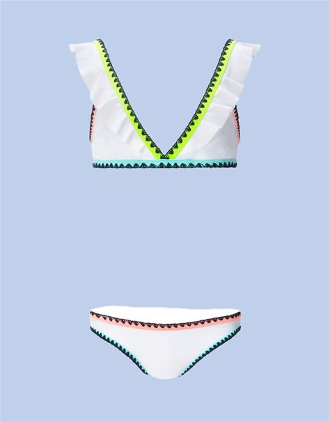 Sunuva Neon Frill Bikini Set White