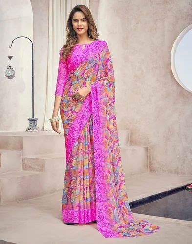 Pink Chiffon Geometric Printed Saree At Rs 92900 मुद्रित शिफॉन साड़ी Minies E Retail Llp