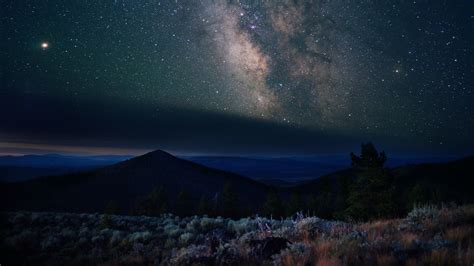 Download Wallpaper 3840x2160 Nebula Mountains Stars Night Starry
