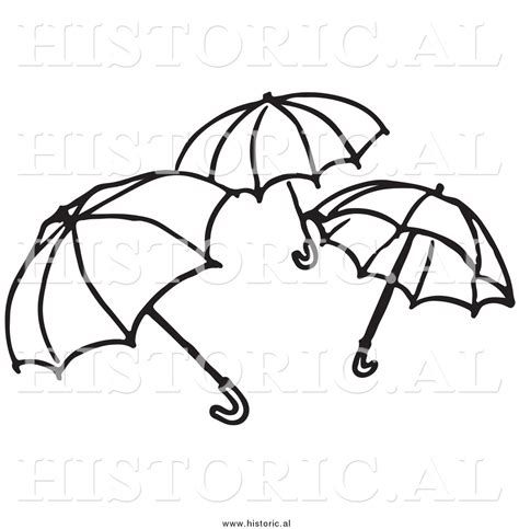 Clipart Of Three Opened Umbrellas Black And White Outline By Picsburg