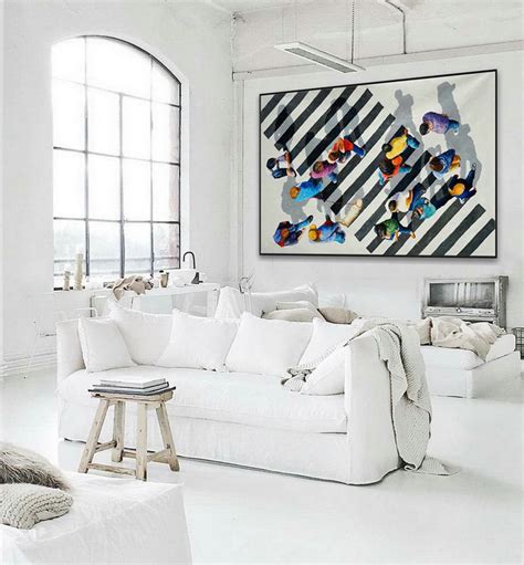 Extra Large Black And White Framed Modern Wall Abstract Artwork Hand