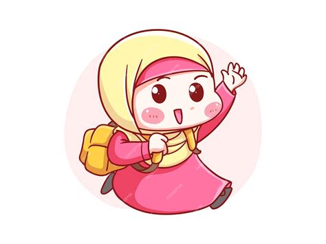 Premium Vector Cute And Kawaii Hijab Girl Running Go To School With