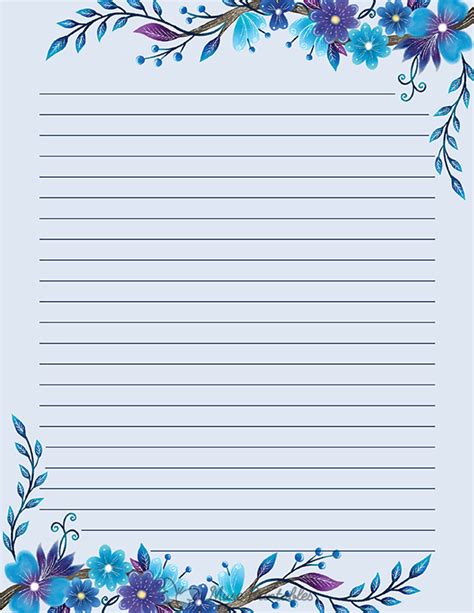 Printable Blue Floral Stationery Writing Paper Printable Stationery