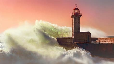 Felgueiras Lighthouse Porto Portugal Ocean Nature Waves Sky