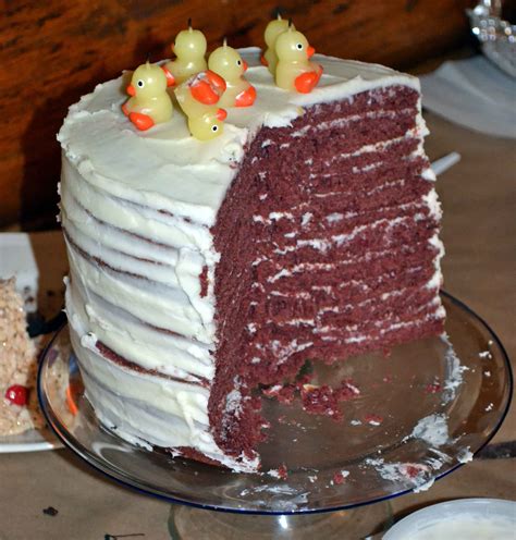 Be sure that all of your ingredients are at room temperature before getting starting.; Twelve Layer Red Velvet Cake with Cream Cheese Frosting ...